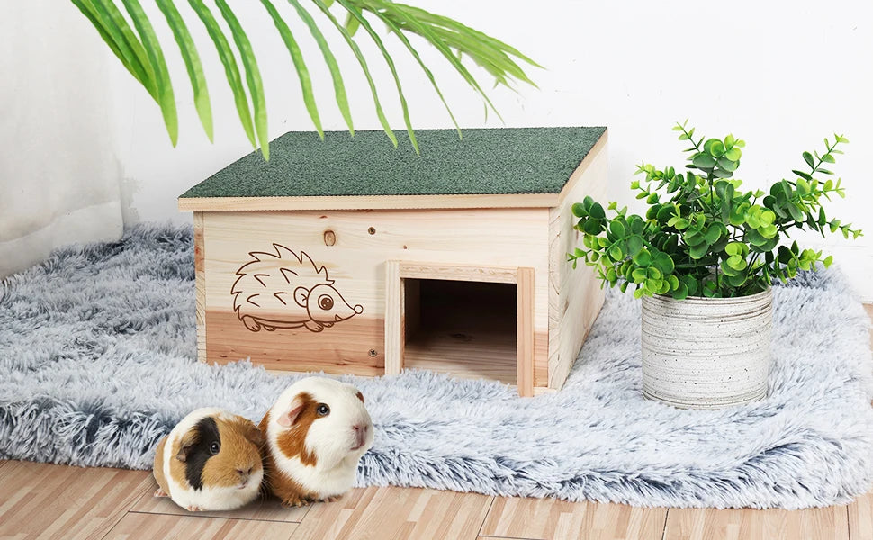 Wooden Hedgehog House Small Animal Shelter/Hideout Predator Proof Habitat Nest Box with Roofing