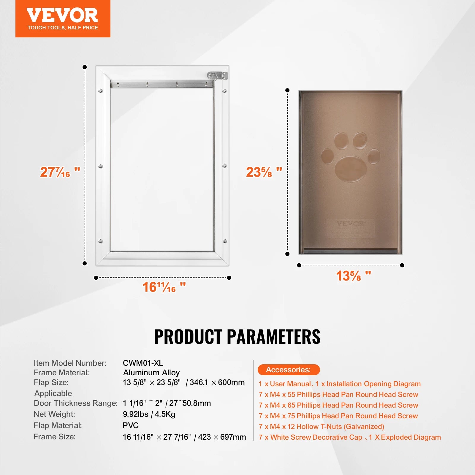 Pet Door Aluminum Frame with Lock and Flap System Weatherproof Doggy Door Easy to Install