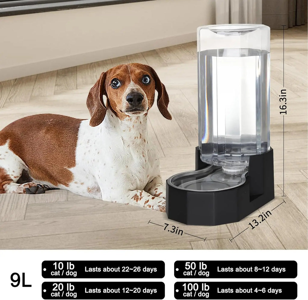 9L Automatic Pet Water Dispenser with Gravity Design for Multiple Dogs