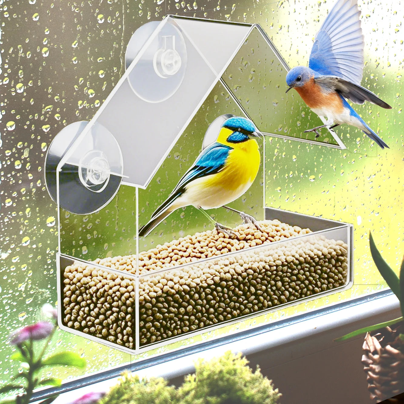 NEW Window Type Bird Feeder, Reusable Tray, Waterproof Transparent