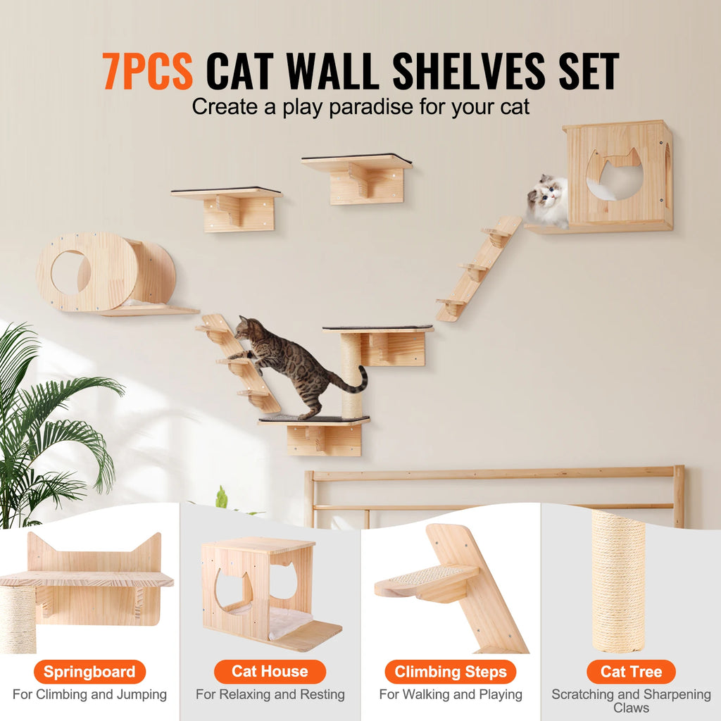 Wall Mounted Cat Shelves, Perches with Jumping Boards Hammocks & Cat Tree Cat Furniture
