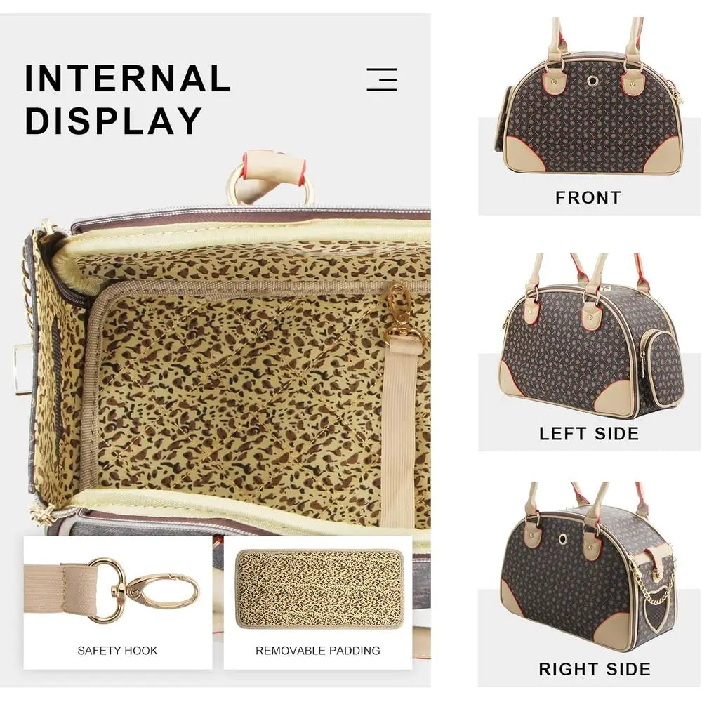 Fashion Dog Carrier PU Leather Dog Handbag Dog Purse Cat Tote Bag