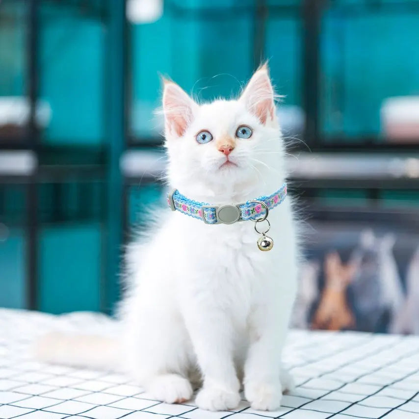 Exquisite Floral Embroidered Cat Collars, Adjustable And Durable With Bell
