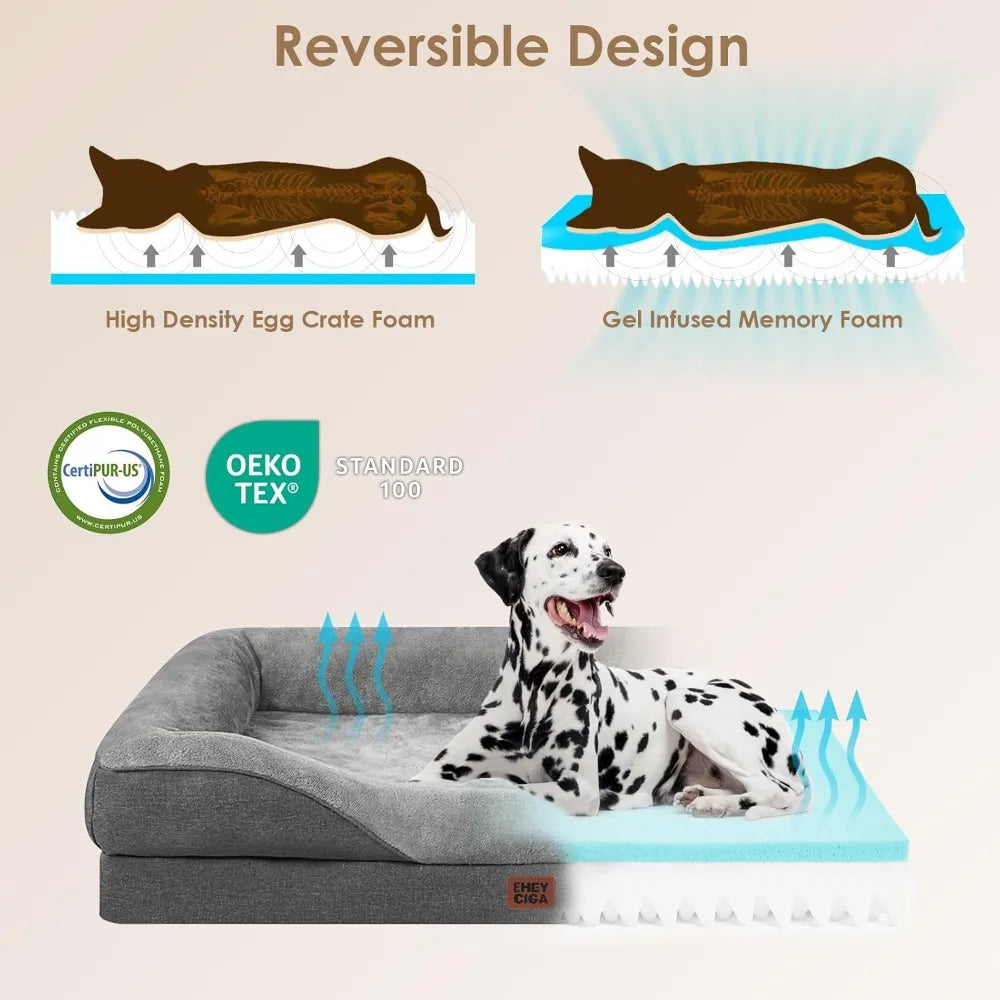 Extra Large Orthopedic Dog Bed with Memory Foam, Waterproof Liner, and Removable Washable Cover, Grey