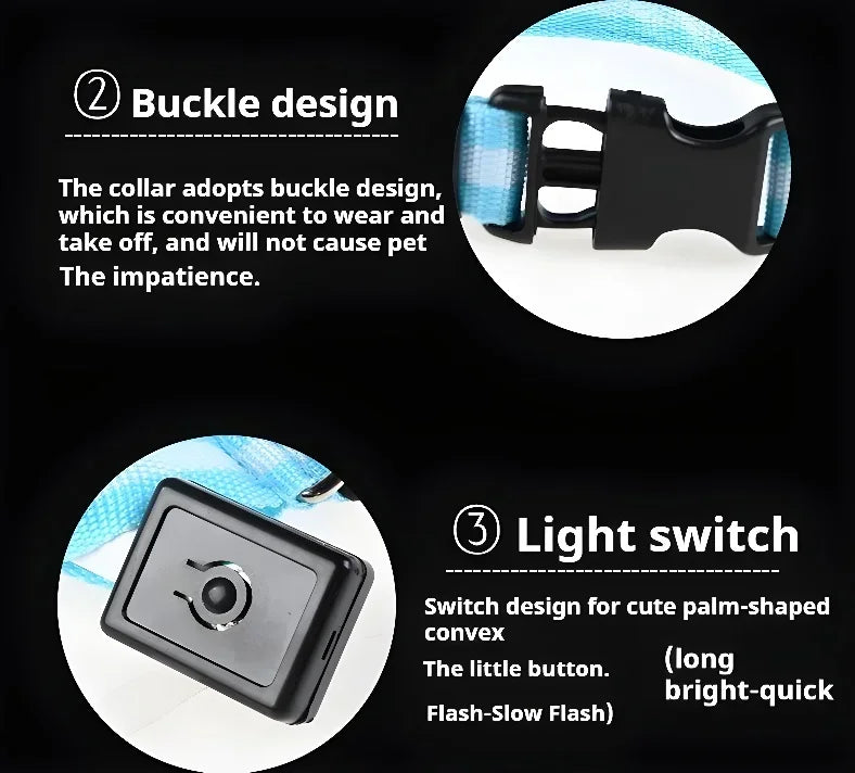 Dog Collar Nylon LED Night   Safety Flashing Glow-In-The-Dark Pet Dog Leash