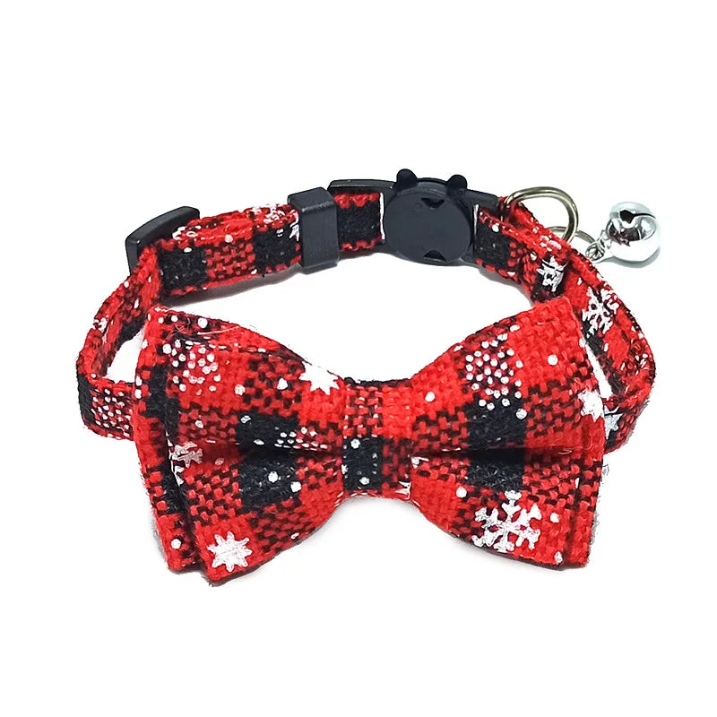 Pet Breakaway Cat Collar Bow Tie and Bell Cute Plaid, Elastic Adjustable Dog Collar With Sash