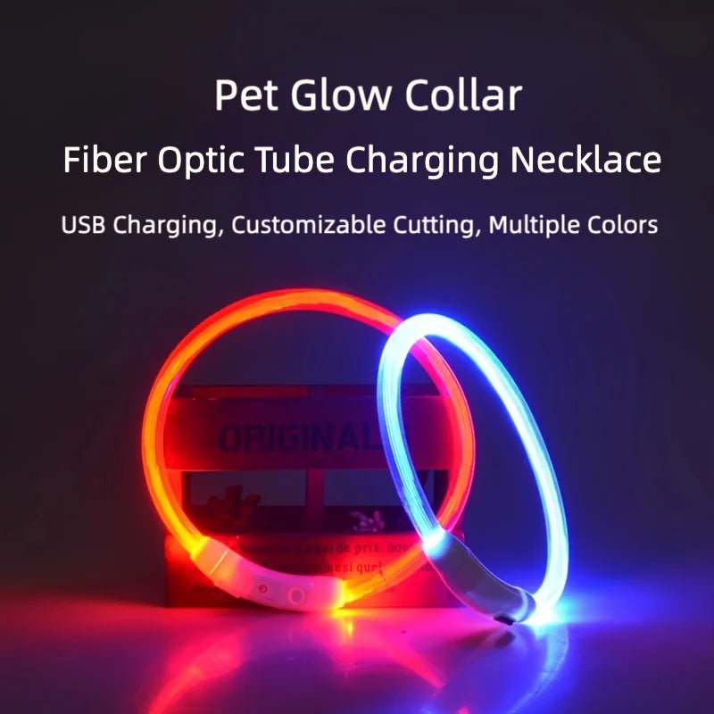 New LED Dog Collar USB Rechargeable，3 Mode Adjustable Glowing Dog Collar for Night Walking